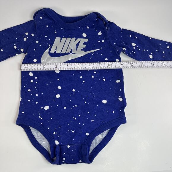Nike Baby Set Blue Fleece Joggers & Long Sleeve Bodysuit White Logo Size 0–6 Mon - Picture 6 of 10